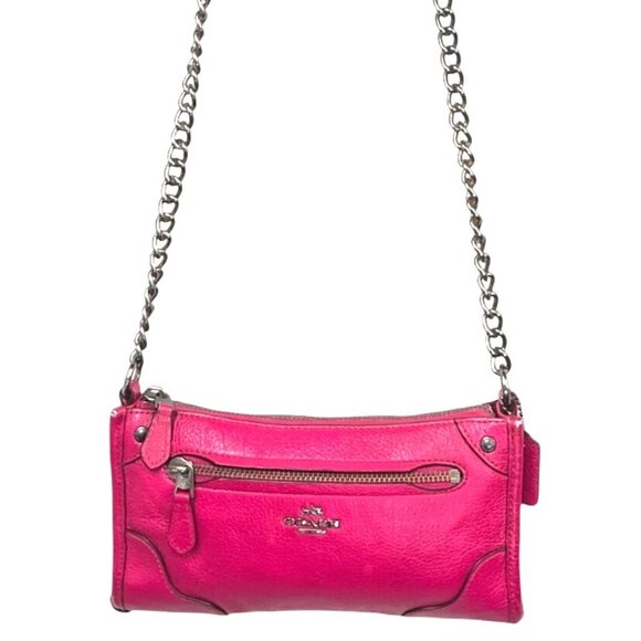 Coach Handbags - Coach 2015 Mickie Grain Leather Crossbody Gunmetal Chain Strap Fuchsia Bag 52646